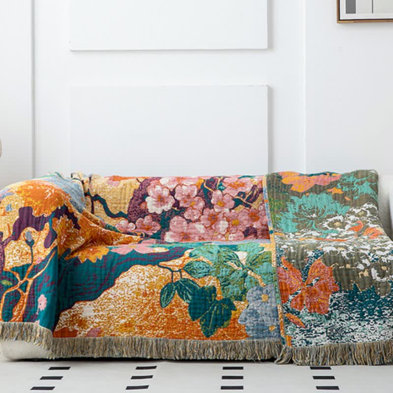Couette en gaze de coton biologique à motif de fleurs de pêcher - image 3