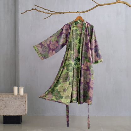 Peignoir kimono en gaze de coton fleur de pêcher - Violet - 2XL - image 0