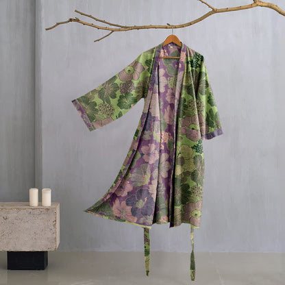 Peignoir kimono en gaze de coton fleur de pêcher - Vert - 2XL - image 6