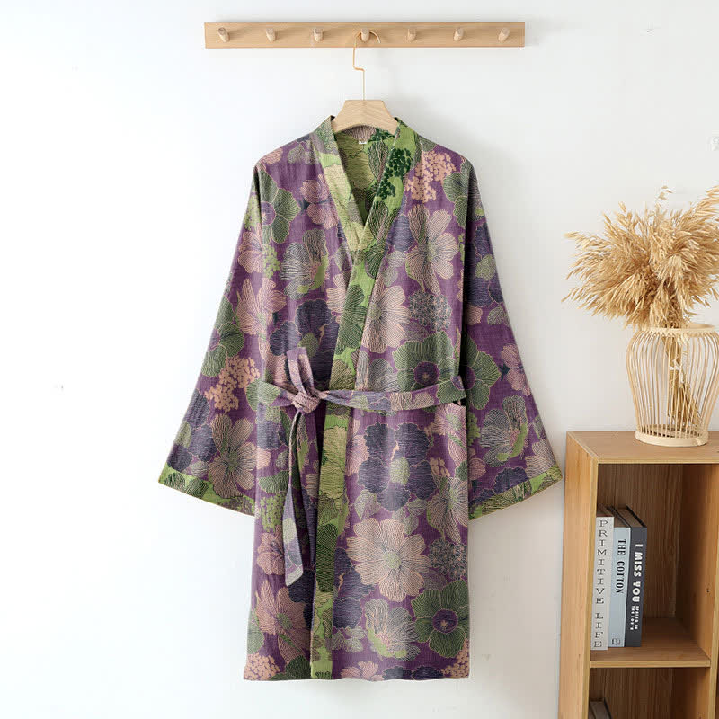 Peignoir kimono en gaze de coton fleur de pêcher - image 2