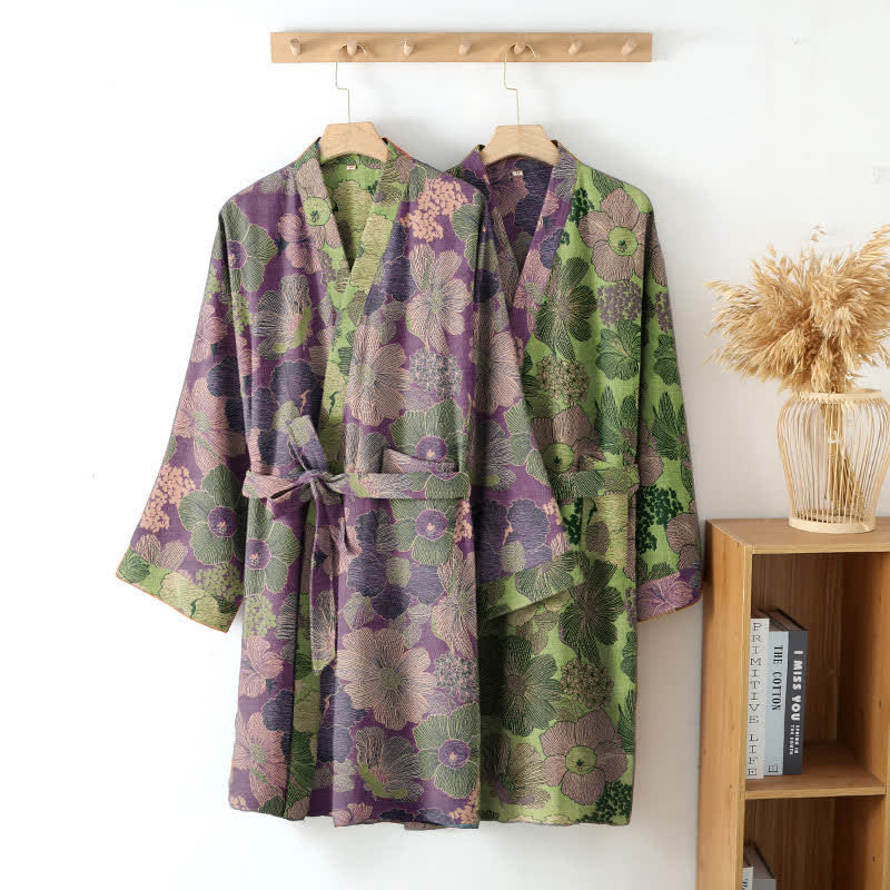 Peignoir kimono en gaze de coton fleur de pêcher - image 1