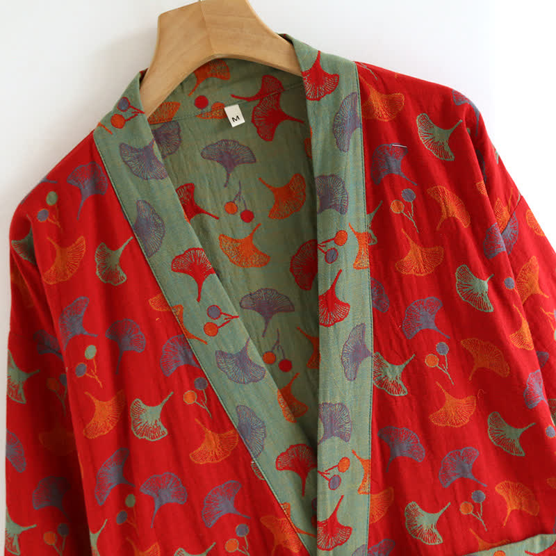 Peignoir kimono bicolore en gaze de coton ginkgo - image 12