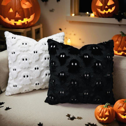 Taies d'oreiller brodées fantômes d'Halloween (2 pièces) - 1x Blanc + 1x Noir - 45cm x 45cm - image 2