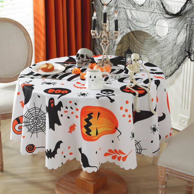 Nappe avec imprimé fantôme citrouille d'Halloween - Rond - 180cm x 180cm - image 2