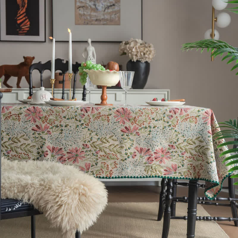 Nappe vintage à motif jacquard de lys roses - Rond - 152 cm x 152 cm - image 1