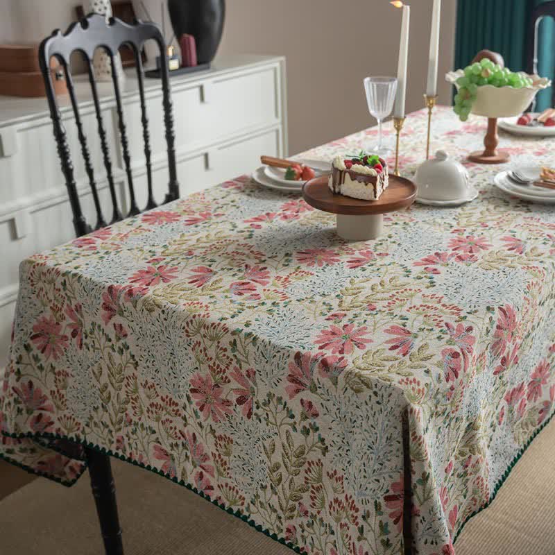 Nappe vintage à motif jacquard de lys roses - image 4