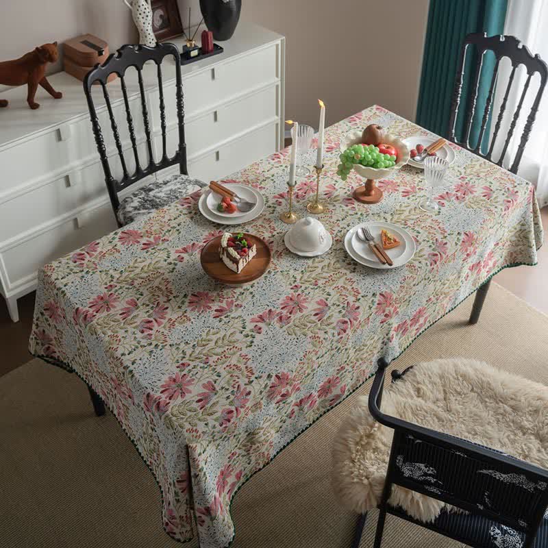 Nappe vintage à motif jacquard de lys roses - image 2