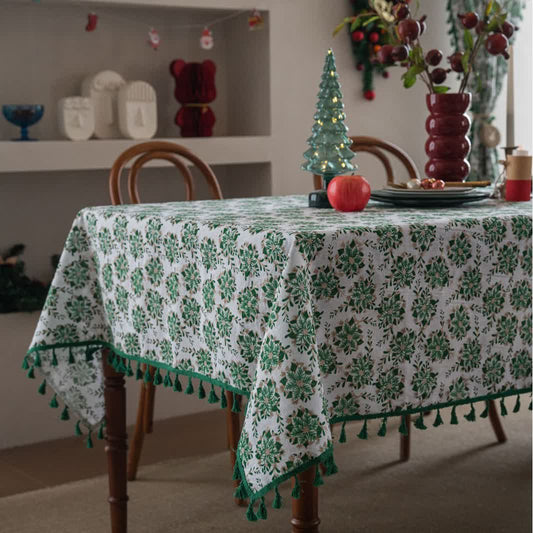 Nappe à imprimé floral de Noël et edelweiss - 140cm x 260cm - image 1