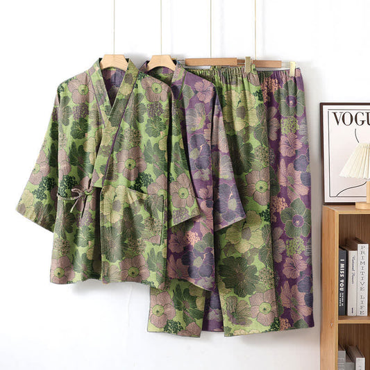 Ensemble de vêtements d'intérieur style kimono à imprimé fleur de pêcher - image 1
