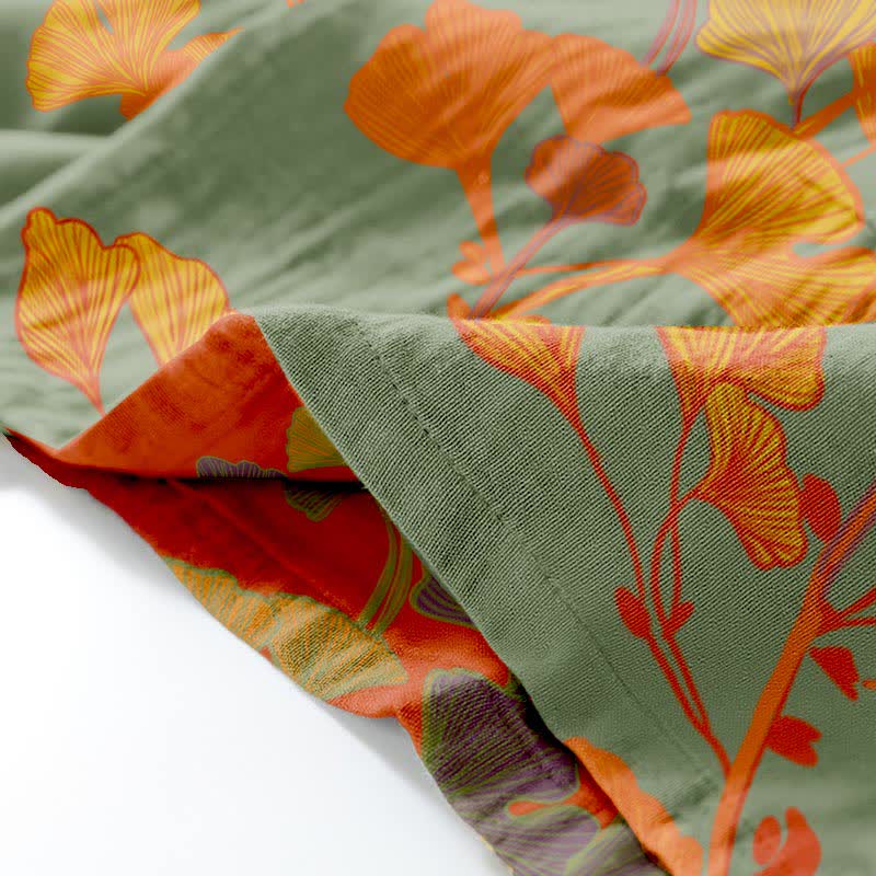 Grand pyjama kimono en coton avec feuilles de ginkgo - image 3