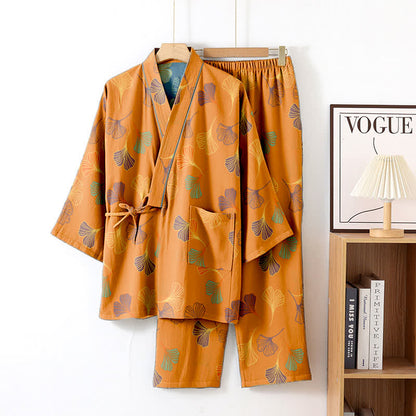 Ensemble kimono loungewear Ginkgo en gaze de coton - Orange - XL - image 9