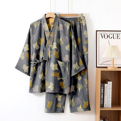 Ensemble kimono loungewear Ginkgo en gaze de coton - gris foncé - XL - image 27