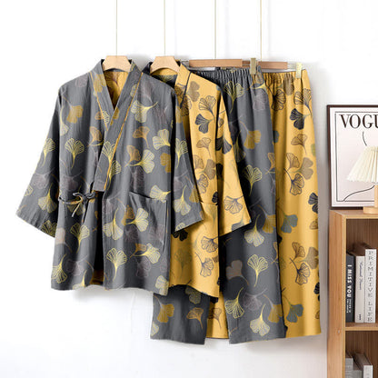 Ensemble kimono loungewear Ginkgo en gaze de coton - image 3