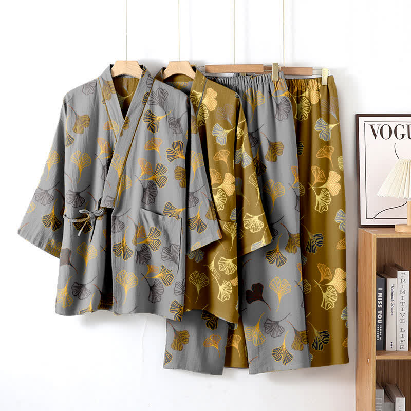 Ensemble kimono loungewear Ginkgo en gaze de coton - image 4