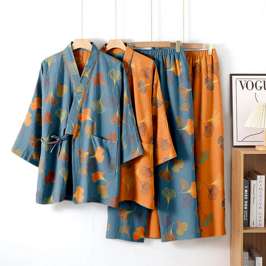 Ensemble kimono loungewear Ginkgo en gaze de coton - image 1