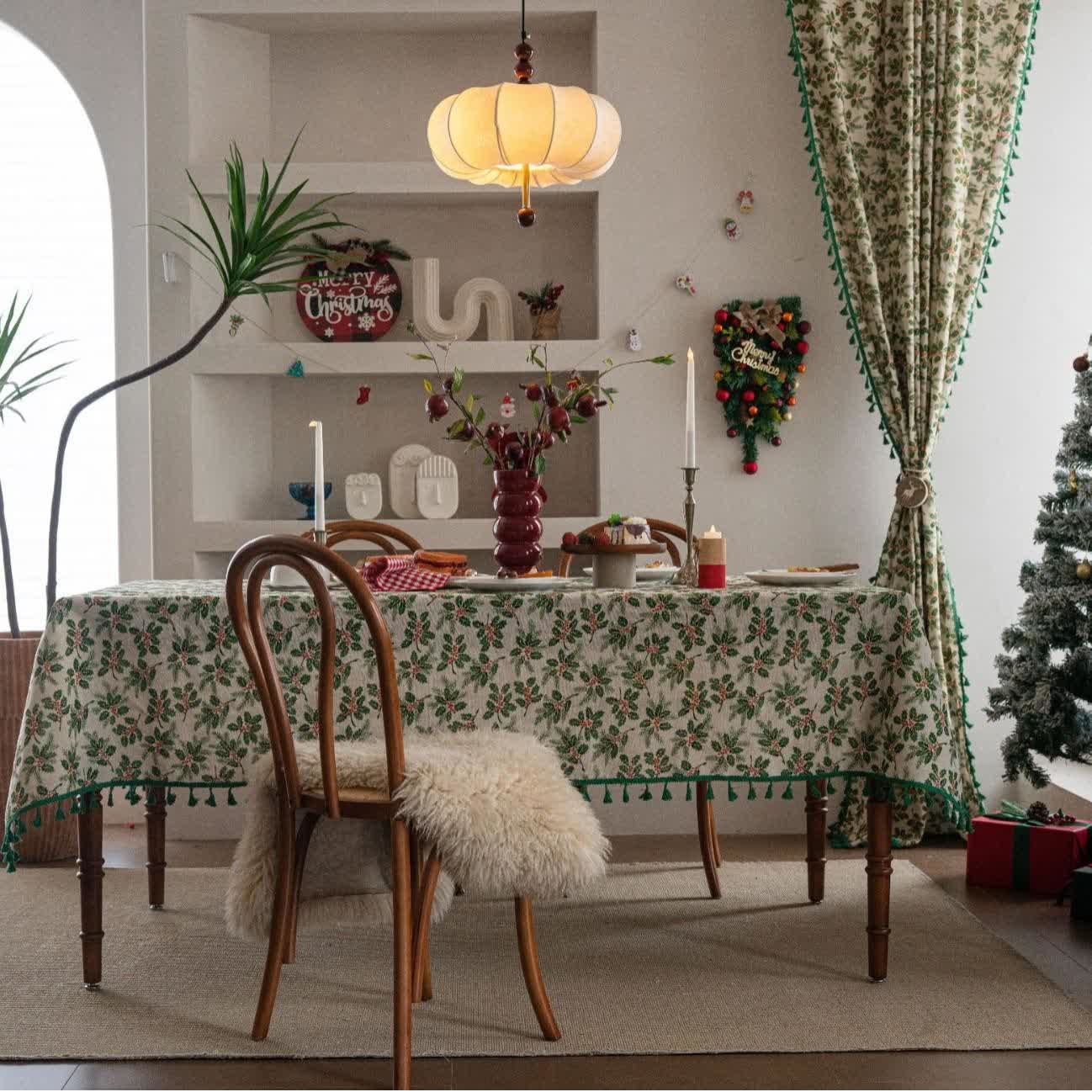 Nappe à imprimé feuilles de houx de Noël - image 2