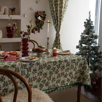 Nappe à imprimé feuilles de houx de Noël - 140cm x 260cm - image 1