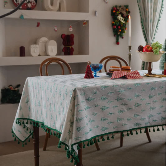 Nappe à imprimé sapin de Noël vert - 140cm x 260cm - image 1