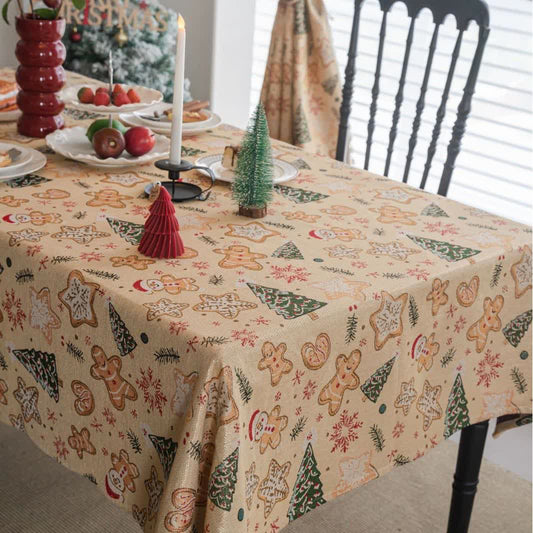 Sapin de Noël et bonhomme en pain d'épices, nappe de Noël - 140cm x 260cm - image 1