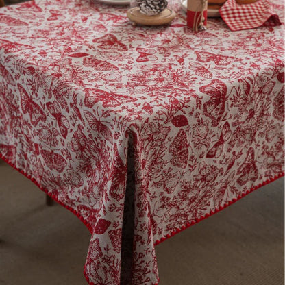 Nappe jacquard rouge à motifs papillons et fleurs - image 5