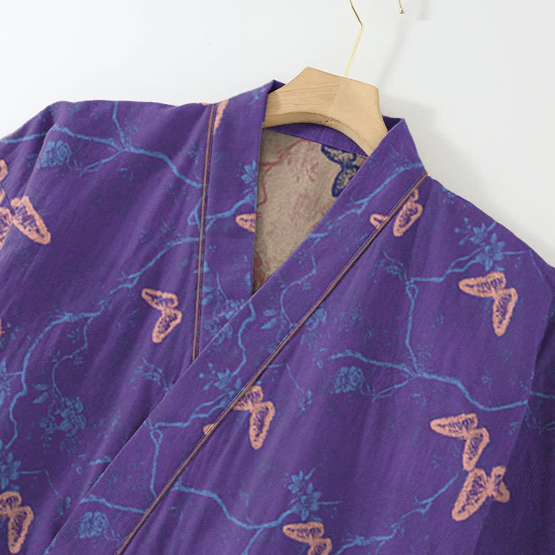 Ensemble de vêtements d'intérieur kimono en gaze de coton avec motif papillon - image 2