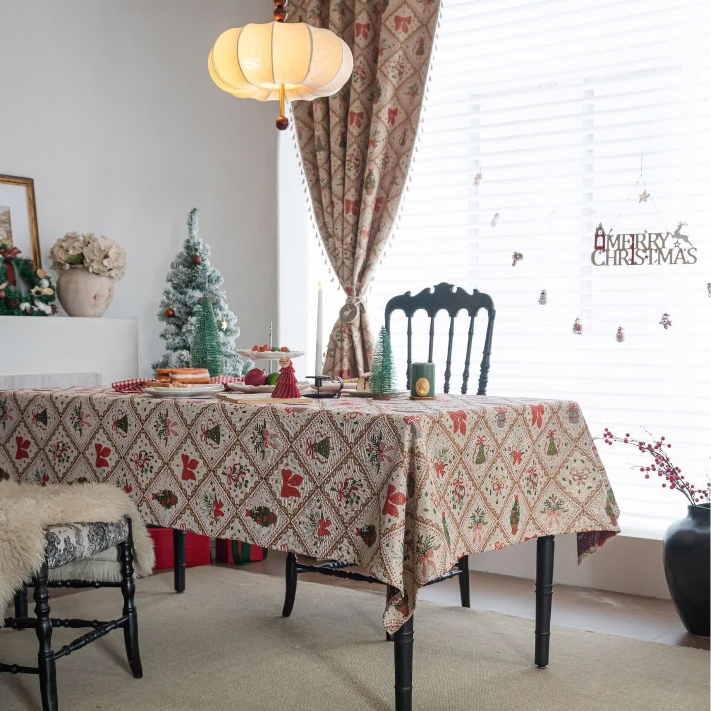 Nappe de Noël avec motif sapin et nœud - image 3