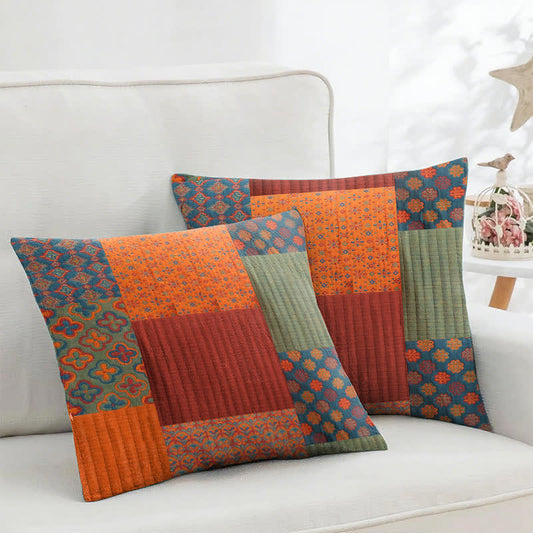 Taies d'oreiller carrées en gaze de coton patchwork jacquard (2 pièces) - 45cm x 45cm - image 1