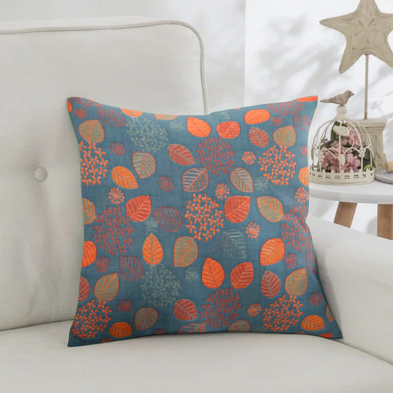 Taies d'oreiller carrées en coton jacquard imprimé feuilles (2 pièces) - image 2