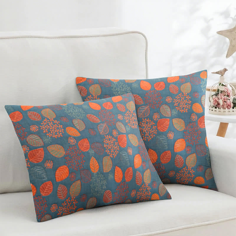 Taies d'oreiller carrées en coton jacquard imprimé feuilles (2 pièces) - 45cm x 45cm - image 1