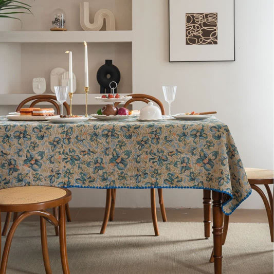 Nappe jacquard de style rustique avec motif floral bleu - Rond - 152 cm - image 1