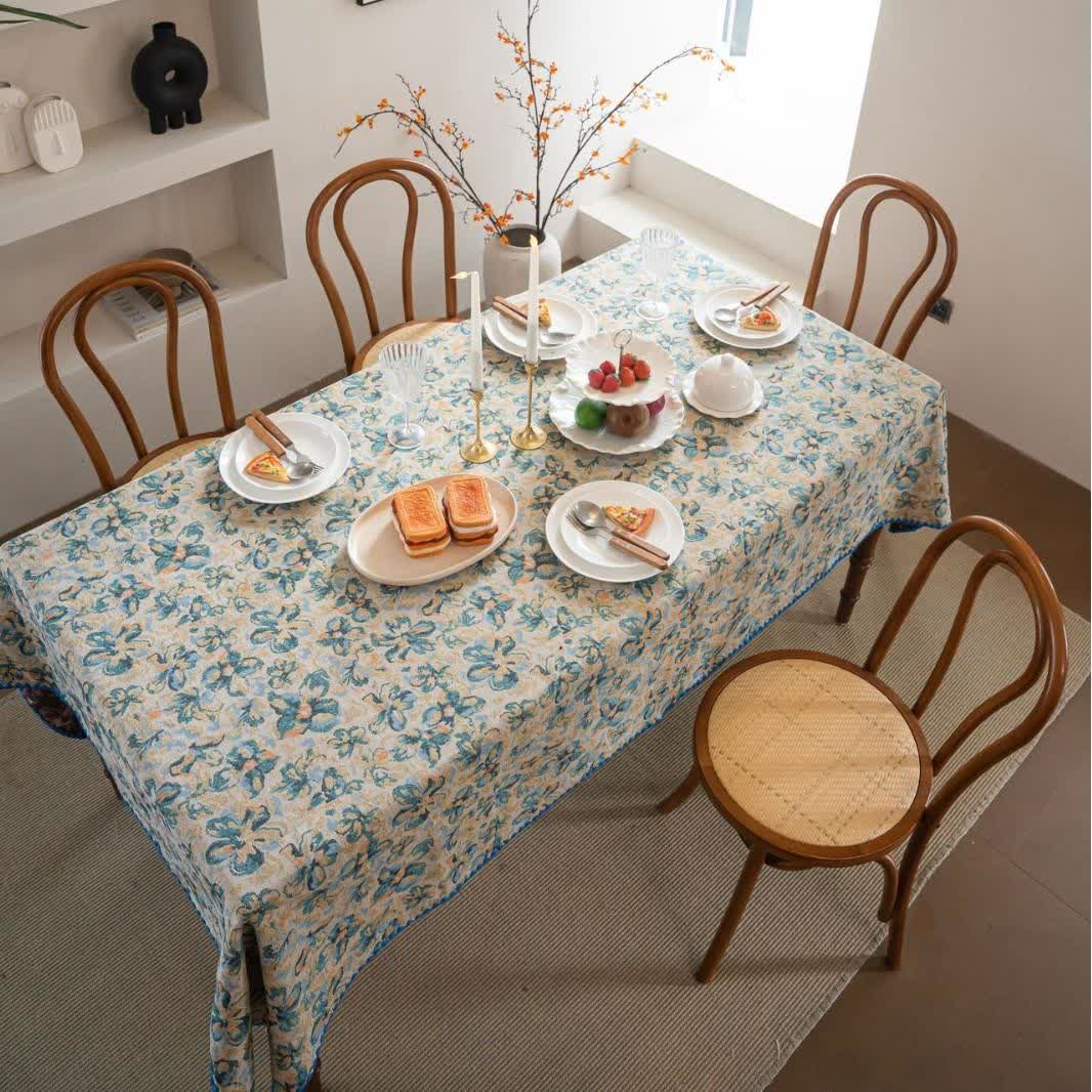 Nappe jacquard de style rustique avec motif floral bleu - image 2