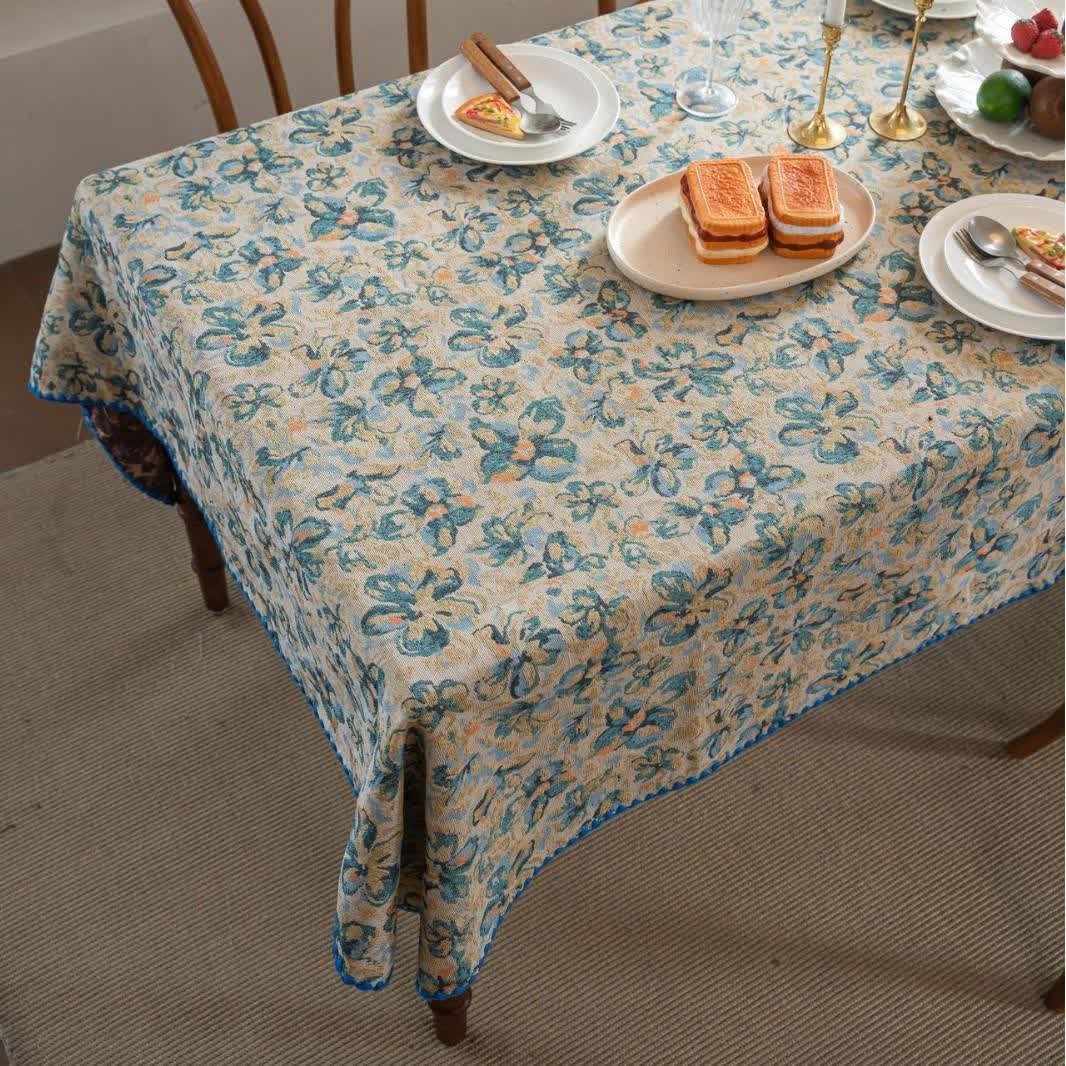 Nappe jacquard de style rustique avec motif floral bleu - image 5