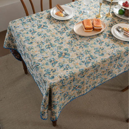 Nappe jacquard de style rustique avec motif floral bleu - image 5