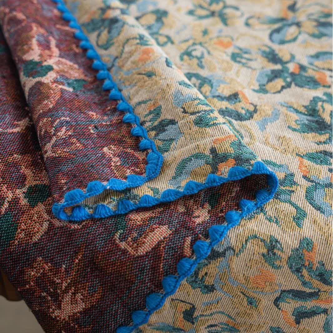 Nappe jacquard de style rustique avec motif floral bleu - image 6
