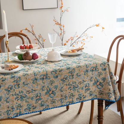 Nappe jacquard de style rustique avec motif floral bleu - image 4