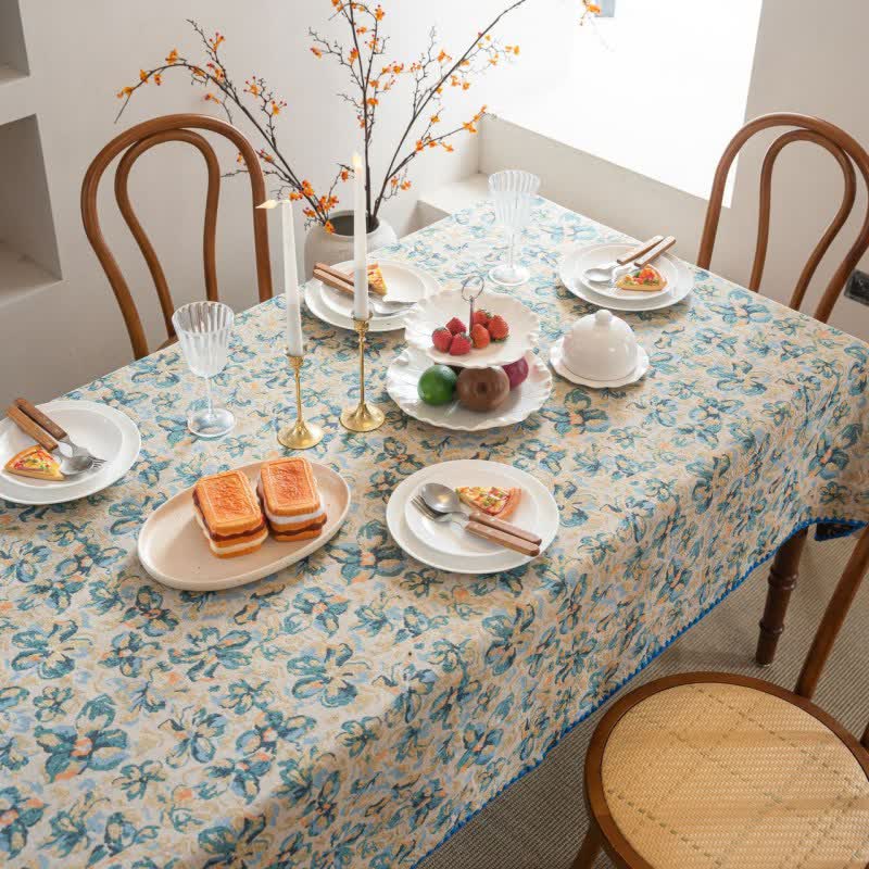 Nappe jacquard de style rustique avec motif floral bleu - image 3