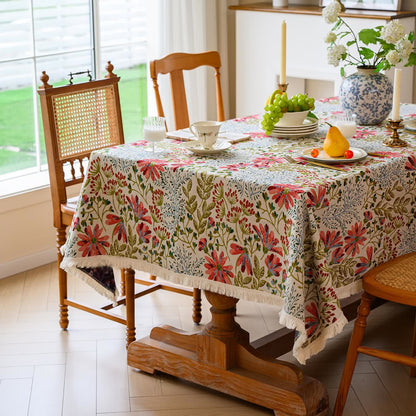 Nappe jacquard rustique à pompons et motif floral - image 3