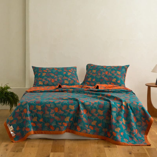 Couette en coton biologique avec Ginkgo Biloba - Bleu - 2 taies d'oreiller - 51 cm x 91 cm - image 1