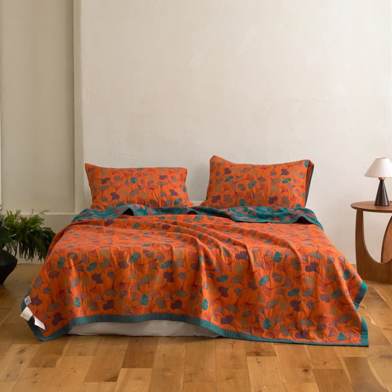 Couette en coton biologique avec Ginkgo Biloba - Orange - 2 taies d'oreiller - 51 cm x 91 cm - image 12