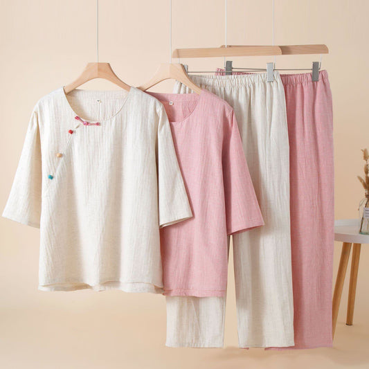 Ensemble de vêtements de détente de style oriental avec boutons - image 1