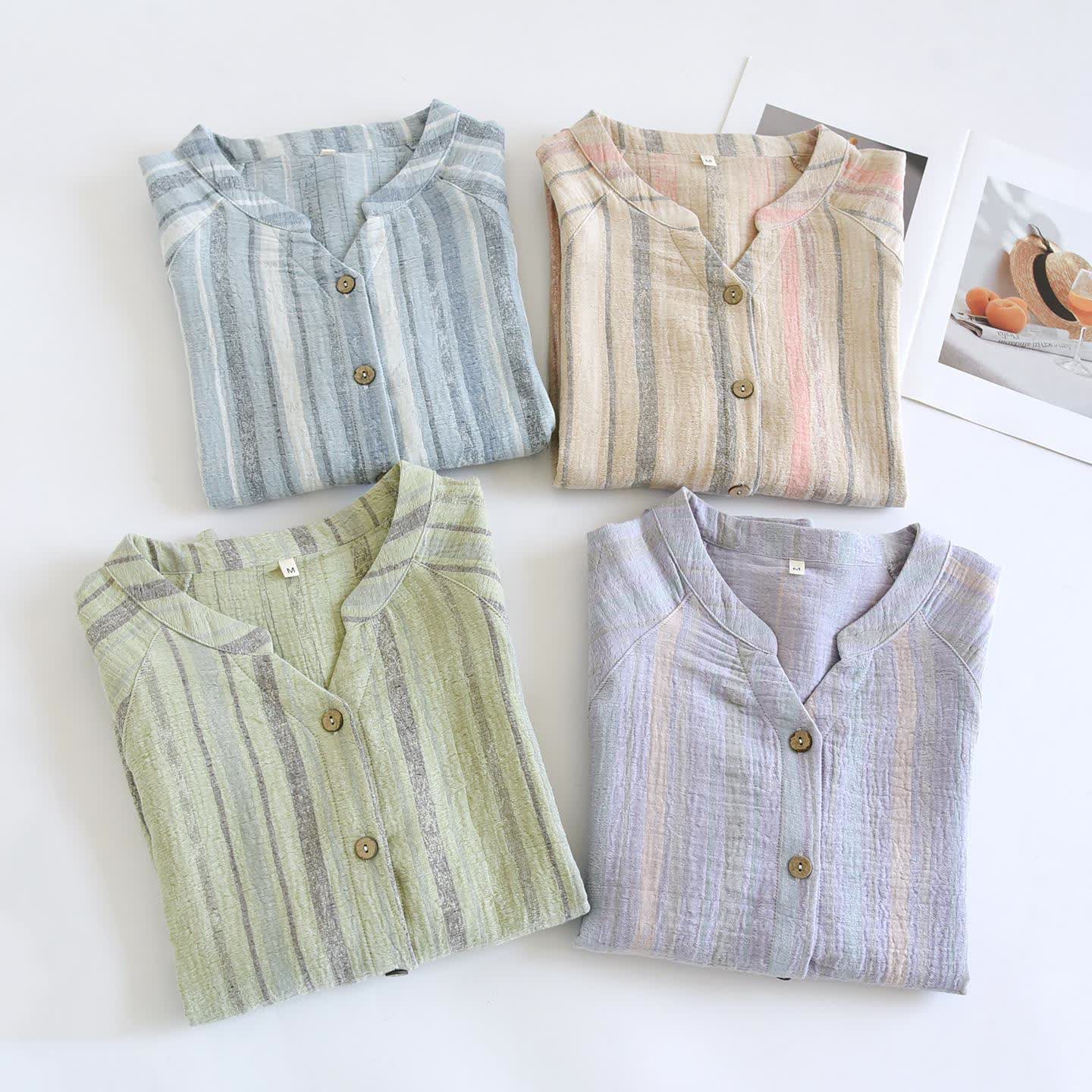 Ensemble loungewear en gaze de coton rayée - image 3