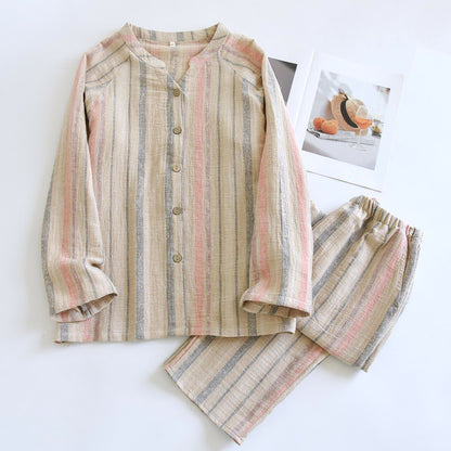 Ensemble loungewear en gaze de coton rayée - Kaki - XL - image 6