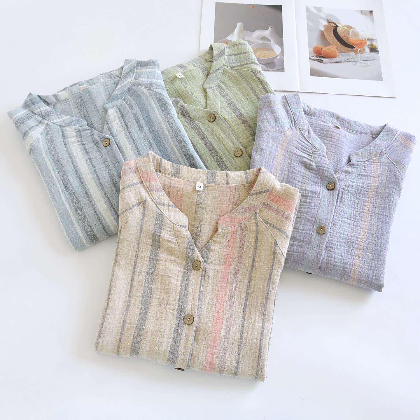 Ensemble loungewear en gaze de coton rayée - image 2