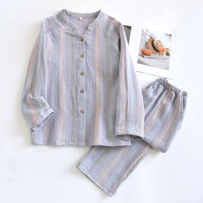 Ensemble loungewear en gaze de coton rayée - Violet - XL - image 8