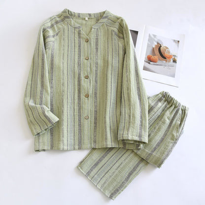 Ensemble loungewear en gaze de coton rayée - Vert - XL - image 19