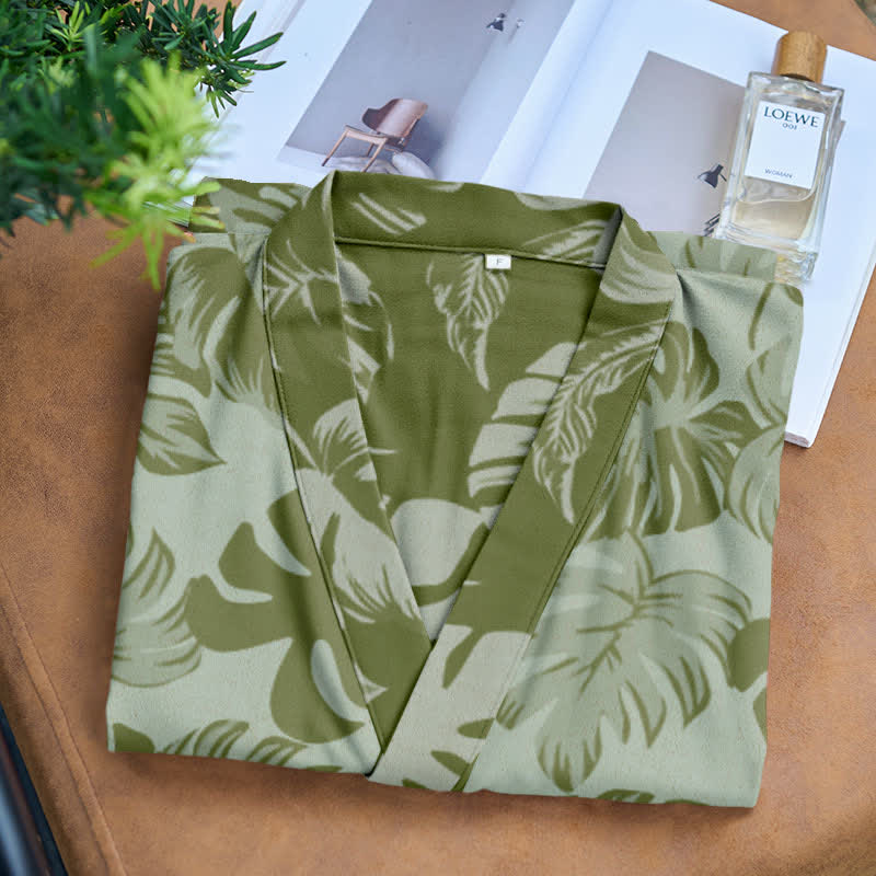 Peignoir kimono en gaze de coton à imprimé monstera - image 8