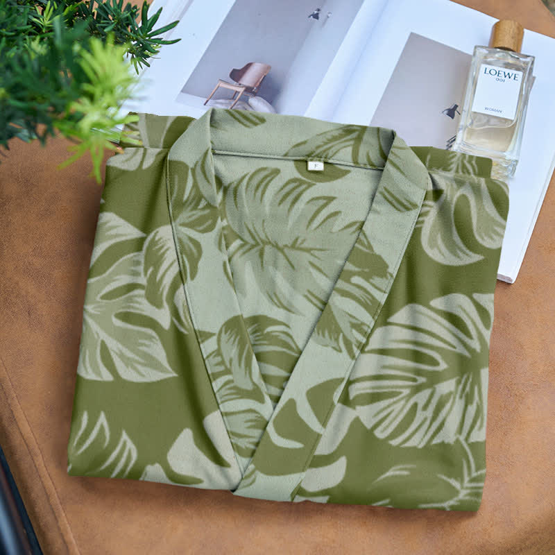 Peignoir kimono en gaze de coton à imprimé monstera - image 3