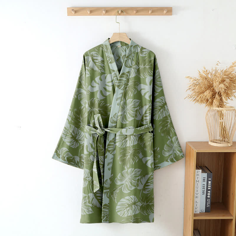 Peignoir kimono en gaze de coton à imprimé monstera - image 2
