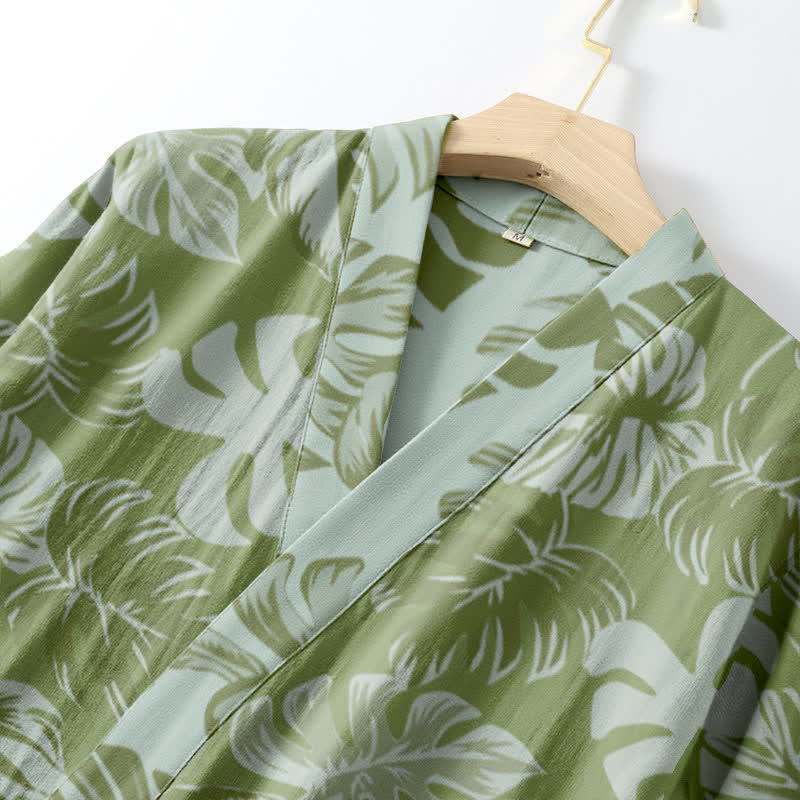 Peignoir kimono en gaze de coton à imprimé monstera - image 4