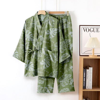Ensemble kimono en gaze de coton Monstera - vert foncé - XL - image 2